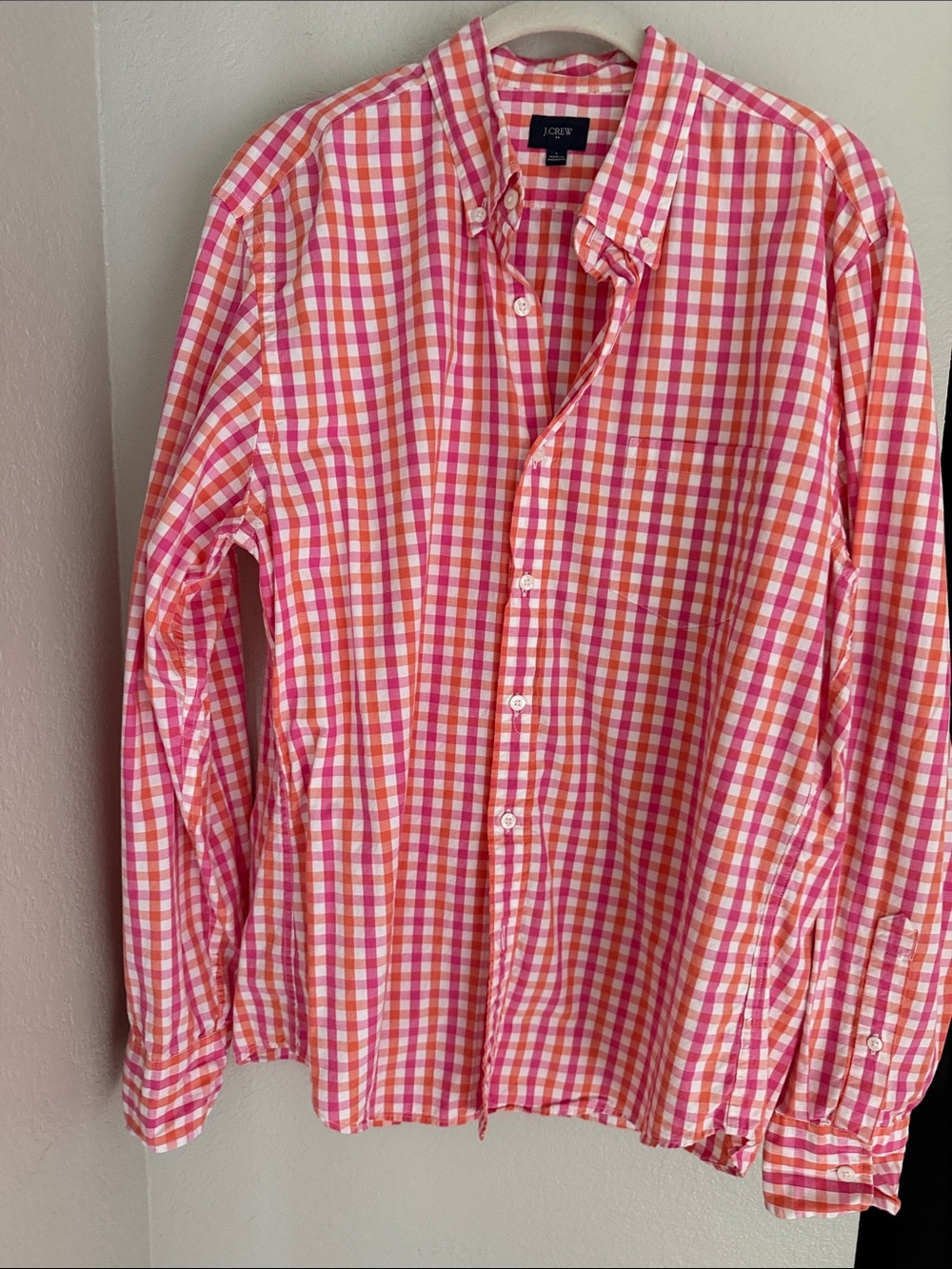 J. Crew Pink and Orange Gingham Button-Down Shirt